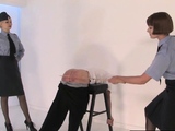 Corporal femdoms caning oldman sub together