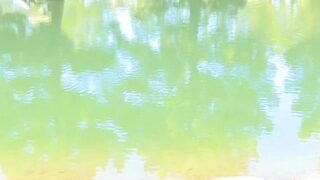 Frisky brunette young Carlie is playing with love beads