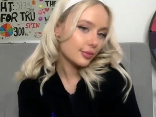 Hot Blonde Babe in Black Nylons Masturbates Solo